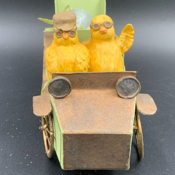 RARE RETIRED Bethany Lowe Chicks in Automobile w/ Easter Eggs Folk-Art Easter - Picture 1 of 6